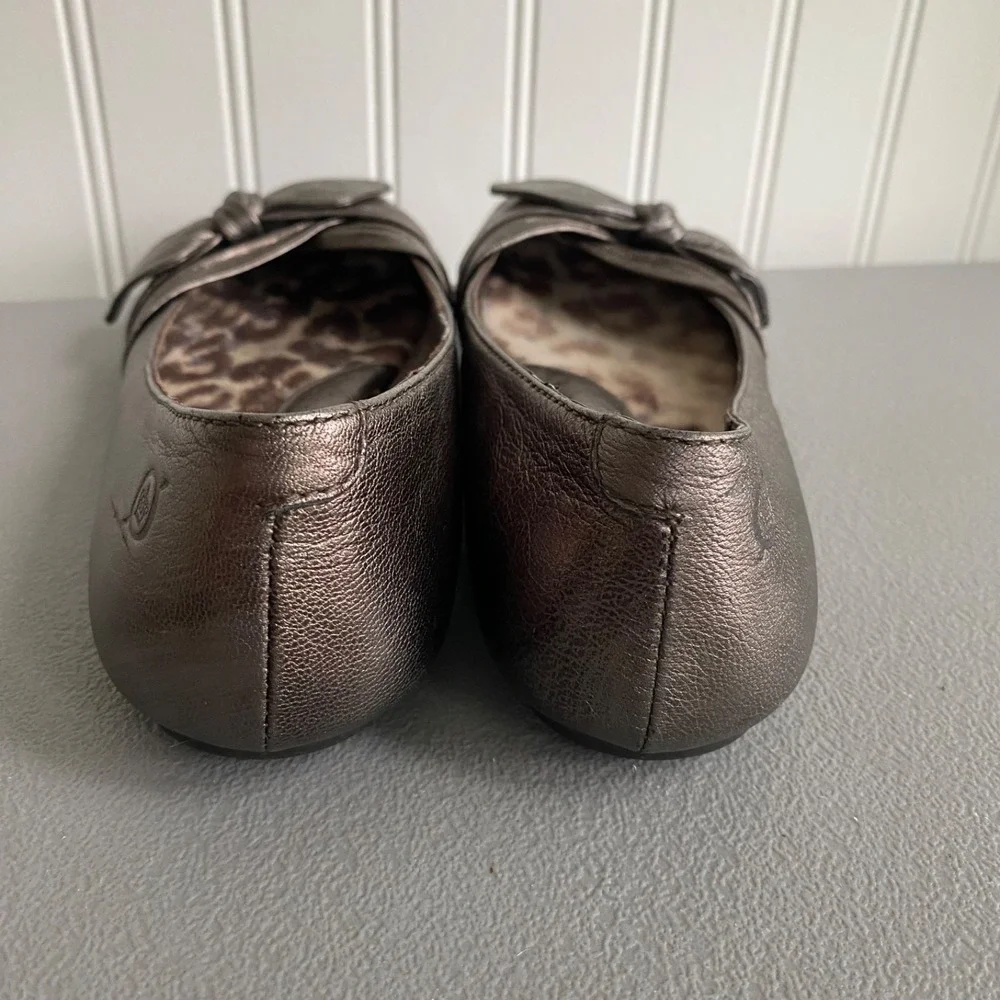 Born Womens Molly Metallic Leather Ballet Flats Size 5 Bow Feminine Shoes Boho